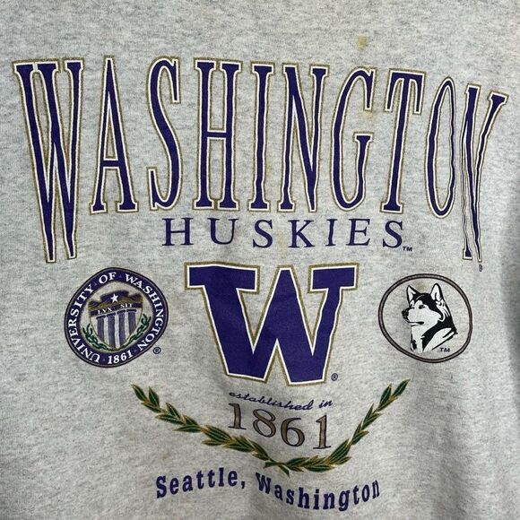 Vintage 90s UW Huskies Sweatshirt USA Large - Picture 3 of 7